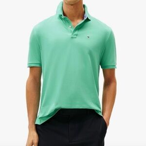 Tommy Hilfiger Men's Polo S/S Green Collar Preppy Golf Office $80
